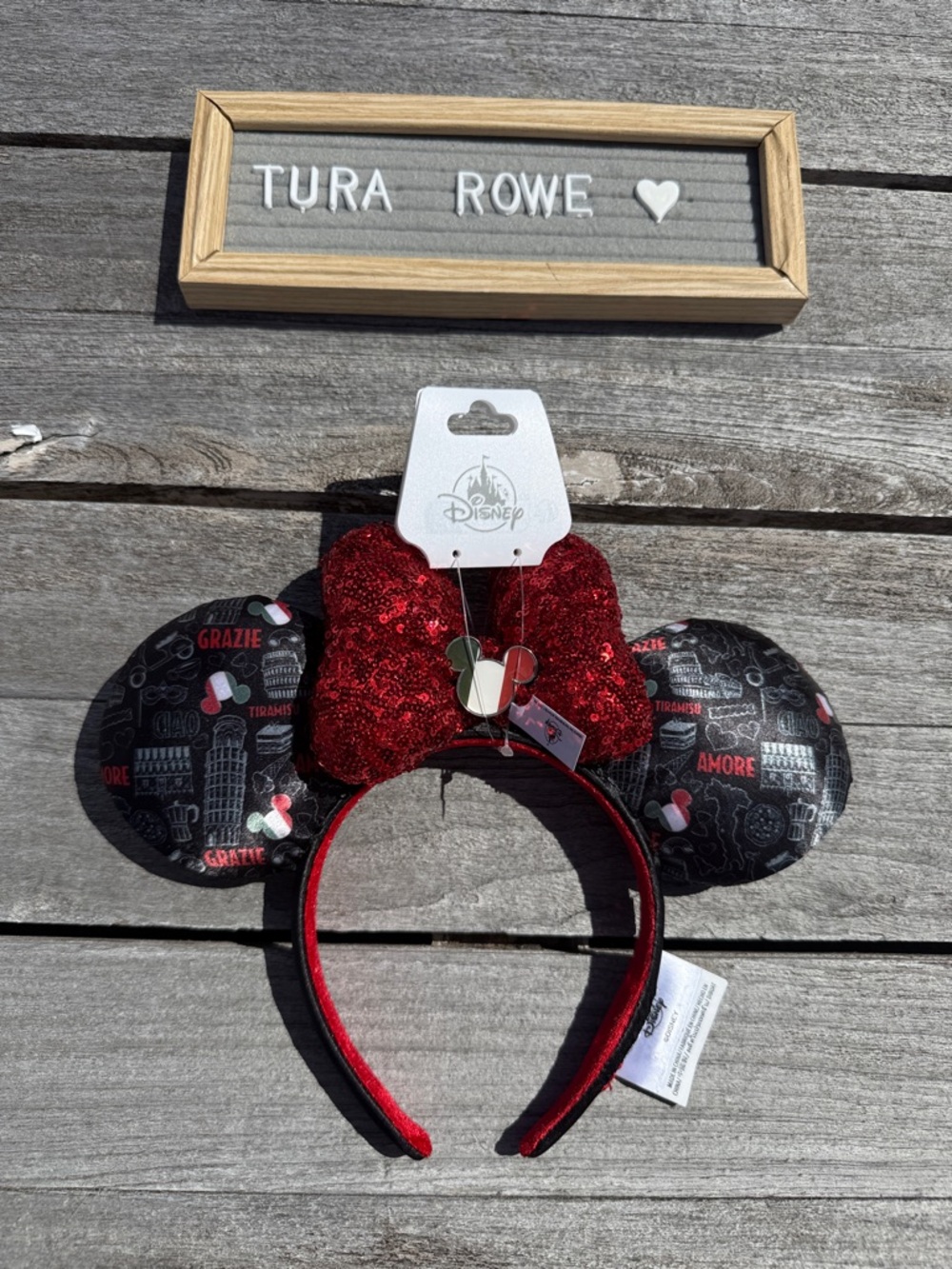 Disney Minnie Ears Headband Italy Pavilion EPCOT Red Sequin Bow NWT Italia